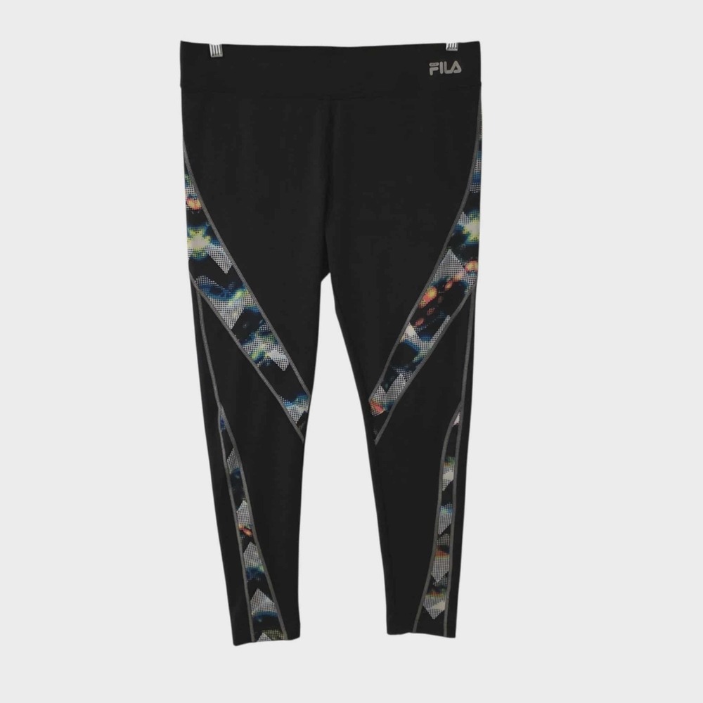 FILA Sport Leggings Yoga Pants Running Athletic Workout Black / Multicolor Large